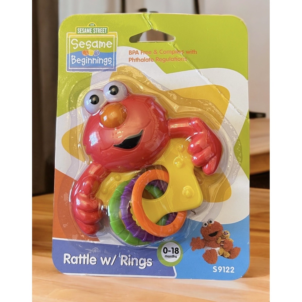 NEW Sesame Street Beginnings Rattle With Rings Elmo Baby Sealed BPA Free